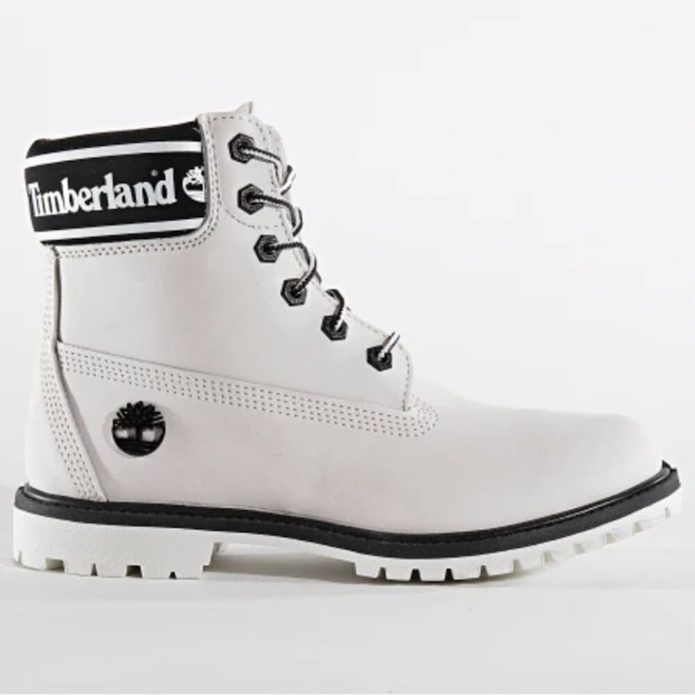 Timberland Premium 6 Inch Waterproof White Nubuck Logo Boots